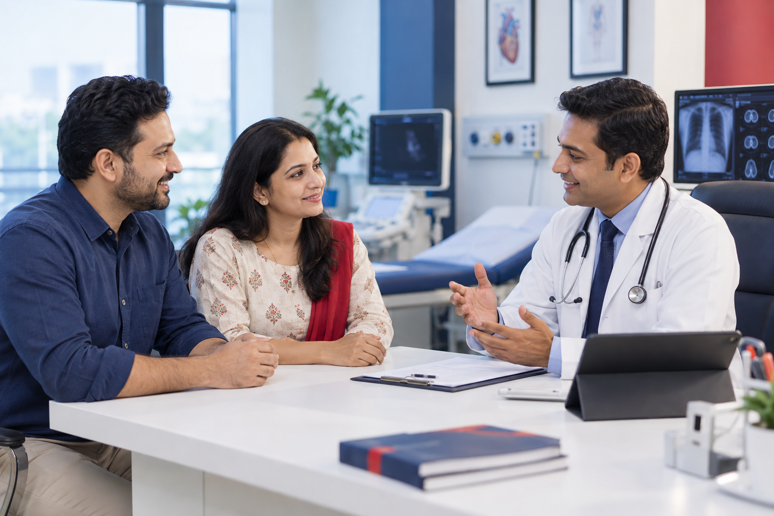 Doctor consulting a couple during a preventive health checkup at Agrim Hospital Varanasi